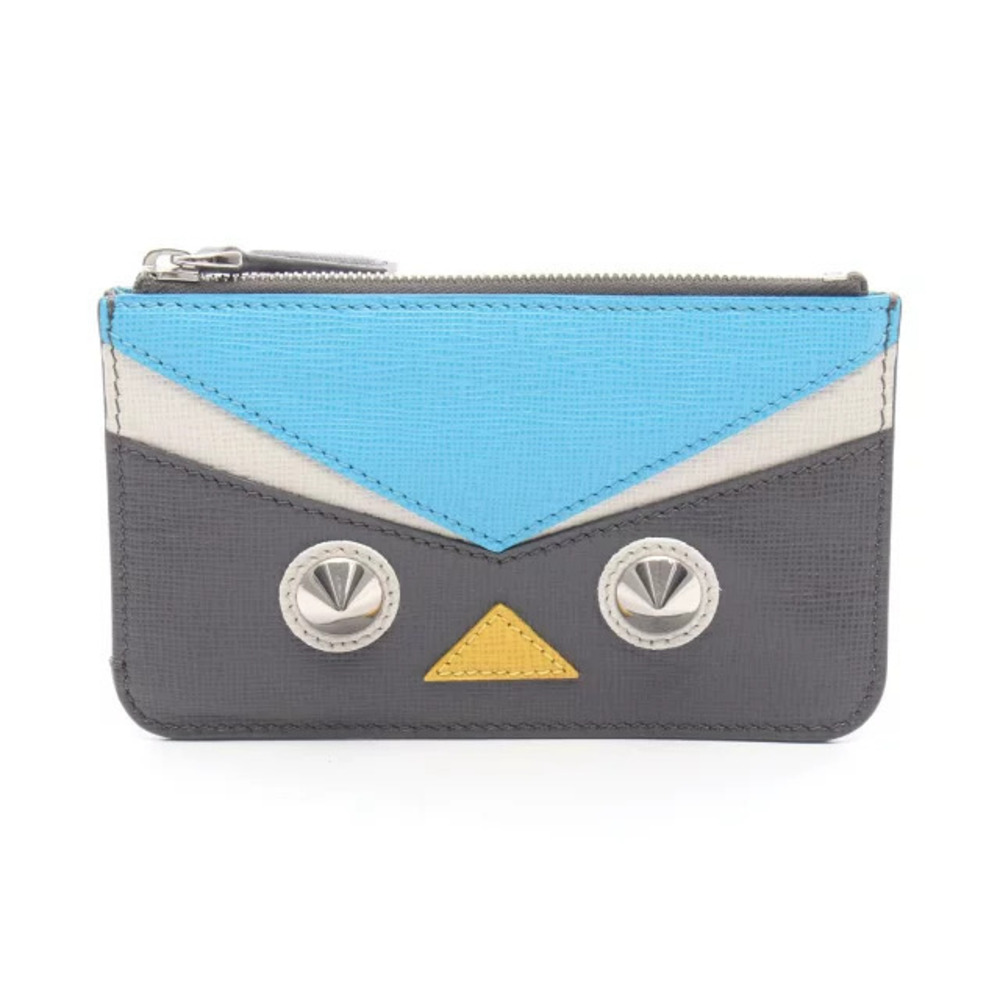 Fendi Bag Bugs Monster Coin Purse Wallet Leather Gray Blue Multicolor